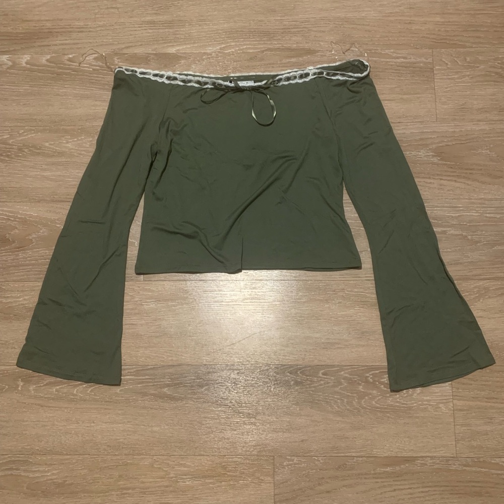 Just Polly Elegant Olive Green  Off-Shoulder Blouse Size XL